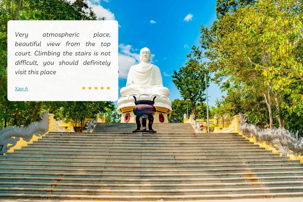 Conquering 193 stone steps leading up to the Buddha statue helps you enjoy the cool, peaceful green space and feel the sacredness
